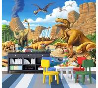 Papier Peint 3D Dessins Animés Dinosaures Paysages Cascades Panoramas | Facile à Installer Cette Décoration Luxueuse Est Idéale Pour un Bureau Salon une Chambre ou Mur Derrière le TV-300cm×210cm