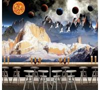Papier Peint 3D Doré Créatif Montagne Enneigée Chaîne De Montagnes Planète | Facile à Installer Cette Décoration Luxueuse Est Idéale Pour un Bureau Salon une Chambre ou Mur Derrière le TV-400cm×280cm