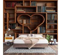 Papier Peint 3D Effet Panoramique Photo Muraux 200x140 cm, Poster Intissé Mural BibliothèQue D'Art Ancien Geant Mural Salon Chambre D'enfants Restaurant Décoration Murale, Marron Vintage