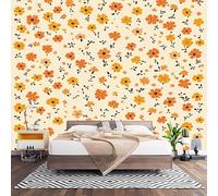 Papier Peint 3D Effet Panoramique Photo Muraux 200x140 cm, Poster Intissé Mural Imprimé Marguerite de Dessin Animé Geant Mural Salon Chambre D'enfants Restaurant Décoration Murale, Beige