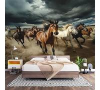 Papier Peint 3D Effet Panoramique Photo Muraux 200x140 cm, Poster Intissé Mural Multicolore Geant Mural Salon Chambre D'enfants Restaurant Décoration Murale, Animaux Chevaux