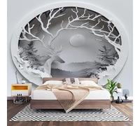 Papier Peint 3D Effet Panoramique Photo Muraux 250x175 cm, Poster Intissé Mural ForêT de Cerfs Abstraite Geant Mural Salon Chambre D'enfants Restaurant Décoration Murale, Gris