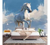 Papier Peint 3D Effet Panoramique Photo Muraux 250x175 cm, Poster Intissé Mural Peinture à L'Huile de Cheval Blanc Geant Mural Salon Chambre D'enfants Restaurant Décoration Murale, Bleu