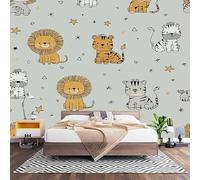 Papier Peint 3D Effet Panoramique Photo Muraux 300x210 cm, Poster Intissé Mural ThèMe Animalier de Dessin Animé Geant Mural Salon Chambre D'enfants Restaurant Décoration Murale, Couleur Claire