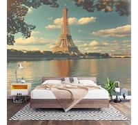 Papier Peint 3D Effet Panoramique Photo Muraux 300x210 cm, Poster Intissé Mural Tour Eiffel Sur La Seine Geant Mural Salon Chambre D'enfants Restaurant Décoration Murale, Paysage Parisien