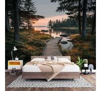 Papier Peint 3D Effet Panoramique Photo Muraux 350x256 cm, Poster Intissé Mural Paysage Jungleier Et Lacustre Geant Mural Salon Chambre D'enfants Restaurant Décoration Murale, Paysages Naturels