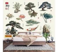 Papier Peint 3D Effet Panoramique Photo Muraux 350x256 cm, Poster Intissé Mural Tradition VéGéTale Chinoise Geant Mural Salon Chambre D'enfants Restaurant Décoration Murale, Couleur Claire