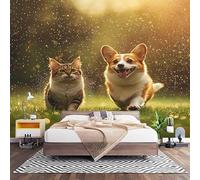 Papier Peint 3D Effet Panoramique Photo Muraux 450x315 cmm, Poster Intissé Mural Corgi Animal Geant Mural Salon Chambre D'enfants Restaurant Décoration Murale, chat animal