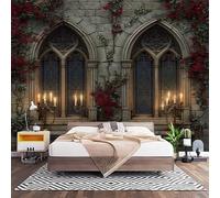 Papier Peint 3D Effet Panoramique Photo Muraux 450x315 cmm, Poster Intissé Mural Gothique FenêTres de ChâTeau Geant Mural Salon Chambre D'enfants Restaurant Décoration Murale, Style Sombre