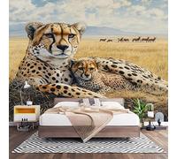 Papier Peint 3D Effet Panoramique Photo Muraux 450x315 cmm, Poster Intissé Mural Or Geant Mural Salon Chambre D'enfants Restaurant Décoration Murale, GuéPard Dans Les Prairies Africaines