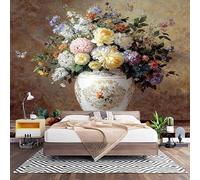 Papier Peint 3D Effet Panoramique Photo Muraux 450x315 cmm, Poster Intissé Mural Vase à Fleurs Vintage Geant Mural Salon Chambre D'enfants Restaurant Décoration Murale, Coloré