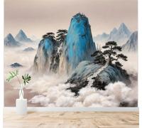 Papier Peint 3D En Encre De Chine Sommets Bleus Pins Et Brume Blanche | Autocollants Décoratifs Haut de Gamme Adaptés à Tous les Murs Des Restaurants Canapés Salons et Chambres Coucher-430cm×300cm