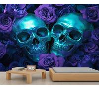 Papier peint 3D en forme de tête de mort, en acier inoxydable, rose violette pour salon, chambre à coucher, bureau, hôtel, bar, décoration de plafond - 150 x 100 cm