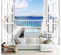 Papier Peint 3D En Trois Dimensions Balcon Bleu Magnifique Vue Sur La Mer | Facile à Installer Cette Décoration Luxueuse Est Idéale Pour un Bureau Salon une Chambre ou Mur Derrière le TV-430cm×300cm