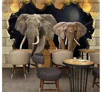 Papier Peint 3D En Trois Dimensions Créatif Éléphant Mur Brisé Restaurant | Facile à Installer Cette Décoration Luxueuse Est Idéale Pour un Bureau Salon une Chambre ou Mur Derrière le TV-200cm×140cm