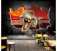 Papier Peint 3D En Trois Dimensions Dessins Animés Dinosaures Mur Brisé | Une Texture Soyeuse et Luxueuse Intissé Idéale Pour la Salle à Manger le Salon Chambre Bureau Canapé Mur Derrière-250cm×170cm