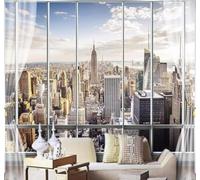 Papier Peint 3D En Trois Dimensions Fenêtres Architecture Urbaine Paysage | Facile à Installer Cette Décoration Luxueuse Est Idéale Pour un Bureau Salon une Chambre ou Mur Derrière le TV-200cm×140cm