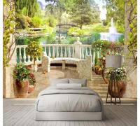 Papier Peint 3D En Trois Dimensions Fraîcheur Balcon Jardin Paysage | Facile à Installer Cette Décoration Luxueuse Est Idéale Pour un Bureau Salon une Chambre ou Mur Derrière le TV-300cm×210cm