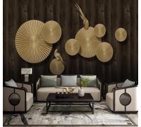 Papier Peint 3D En Trois Dimensions Luxe Discret Doré Rond Petit Oiseau | Facile à Installer Cette Décoration Luxueuse Est Idéale Pour un Bureau Salon une Chambre ou Mur Derrière le TV-430cm×300cm