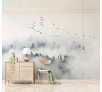 Papier Peint 3D En Trois Dimensions Oiseaux Pinède Brume Blanche Paysage | Facile à Installer Cette Décoration Luxueuse Est Idéale Pour un Bureau Salon une Chambre ou Mur Derrière le TV-300cm×210cm