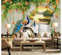 Papier Peint 3D En Trois Dimensions Paon Vigne Paysage | Facile à Installer Cette Décoration Luxueuse Est Idéale Pour un Bureau Salon une Chambre ou Mur Derrière le TV-430cm×300cm
