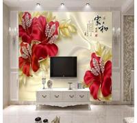 Papier Peint 3D En Trois Dimensions Relief Belle Fleur Rouge | Facile à Installer Cette Décoration Luxueuse Est Idéale Pour un Bureau Salon une Chambre ou Mur Derrière le TV-250cm×170cm