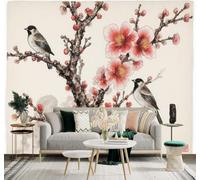 Papier Peint 3D Encre De Chine Fleurs De Prunier Branches Petits Oiseaux | Fresques Murales et Créatives Décoration D'intérieur Pour le Bureau Salon la Chambre Coucher Canapé Mural de Luxe-400cm×280cm