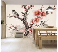 Papier Peint 3D Encre De Chine Fleurs Prunier Branches Petits Oiseaux Art | Autocollants Décoratifs Haut de Gamme Adaptés à Tous les Murs Des Restaurants Canapés Salons et Chambres Coucher-150cm×105cm