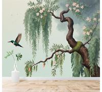 Papier Peint 3D Encre De Chine Fraîcheur Feuilles Vertes Arbres Oiseaux | Autocollants Décoratifs Haut de Gamme Adaptés à Tous les Murs Des Restaurants Canapés Salons et Chambres Coucher-430cm×300cm