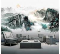 Papier Peint 3D Encre De Chine Paysages Oiseaux En Vol Lever De Soleil | Autocollants Décoratifs Haut de Gamme Adaptés à Tous les Murs Des Restaurants Canapés Salons et Chambres Coucher-430cm×300cm