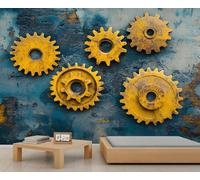 Papier peint 3D engrenage rétro, papier peint de style industriel pour salon, chambre à coucher, étude, arrière-plan TV - 280 x 200 cm