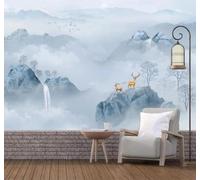 Papier Peint 3D Fantastique Encre De Chine Sommets Cascade Élan | Facile à Installer Cette Décoration Luxueuse Est Idéale Pour un Bureau Salon une Chambre ou Mur Derrière le TV-300cm×210cm