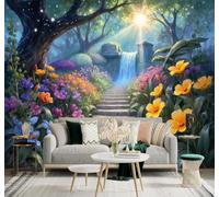 Papier Peint 3D Féérique Fleurs Multicolores Jardin Cascade Soleil | Fresques Murales et Créatives Décoration D'intérieur Pour le Bureau Salon la Chambre Coucher Canapé Mural de Luxe-400cm×280cm