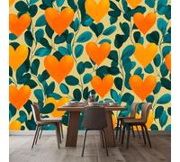 Papier Peint 3D Feuilles De Plante De Cœur D'Amour Orange 200x140 cm Papier Peint Murale Panoramique Intissé, Muraux Photo Poster Personnalisé, Pour Salon Garçon Fille Ado Chambre Décor