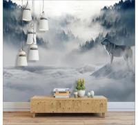 Papier Peint 3D Forêt Brume Blanche Animaux Loup Paysage | Facile à Installer Cette Décoration Luxueuse Est Idéale Pour un Bureau Salon une Chambre ou Mur Derrière le TV-200cm×140cm