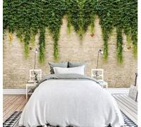 Papier Peint 3D Fraîcheur Feuilles Vertes Lianes Papillons Mur De Briques | Facile à Installer Cette Décoration Luxueuse Est Idéale Pour un Bureau Salon une Chambre ou Mur Derrière le TV-430cm×300cm
