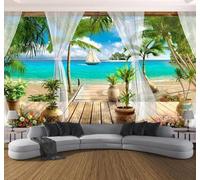 Papier Peint 3D Fraîcheur Mer Île Balcon Vue Sur La Mer | Facile à Installer Cette Décoration Luxueuse Est Idéale Pour un Bureau Salon une Chambre ou Mur Derrière le TV-400cm×280cm