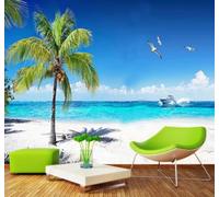 Papier Peint 3D Fraîcheur Mer Plage Cocotiers Paysage | Facile à Installer Cette Décoration Luxueuse Est Idéale Pour un Bureau Salon une Chambre ou Mur Derrière le TV-200cm×140cm