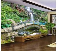 Papier Peint 3D Fraîcheur Petit Pont Ruisseau Cascade Paysage Naturel | Facile à Installer Cette Décoration Luxueuse Est Idéale Pour un Bureau Salon une Chambre ou Mur Derrière le TV-300cm×210cm