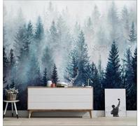 Papier Peint 3D Frais Dessiné À La Main Forêt De Pins Brume Blanche Élan | Facile à Installer Cette Décoration Luxueuse Est Idéale Pour un Bureau Salon une Chambre ou Mur Derrière le TV-400cm×280cm