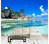 Papier Peint 3D Frais Esthétique Petite Île Plage Vue Sur La Mer | Facile à Installer Cette Décoration Luxueuse Est Idéale Pour un Bureau Salon une Chambre ou Mur Derrière le TV-430cm×300cm