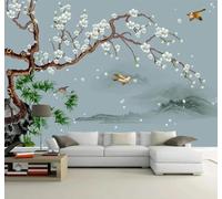 Papier Peint 3D Frais Raffiné Beau Fleurs Et Oiseaux Paysage | Facile à Installer Cette Décoration Luxueuse Est Idéale Pour un Bureau Salon une Chambre ou Mur Derrière le TV-200cm×140cm