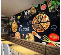 Papier Peint 3D Gastronomie Pizza Tableau Noir Restaurant Café | Facile à Installer Cette Décoration Luxueuse Est Idéale Pour un Bureau Salon une Chambre ou Mur Derrière le TV-430cm×300cm