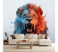Papier Peint 3D Glace et Lion de FeuPapier peint enfant Fantastique mystérieux 150x105cm Fresque murale moderne 3D poster mural géant décoration murale salon chambre enfant facile à poser