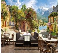 Papier Peint 3D Grand Paysage Urbain Rétro Avec Architecture Et Nature | Facile à Installer Cette Décoration Luxueuse Est Idéale Pour un Bureau Salon une Chambre ou Mur Derrière le TV-150cm×105cm