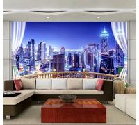 Papier Peint 3D Grande Fenêtre Beauté Architecture Urbaine Vue De Nuit | Une Texture Soyeuse et Luxueuse Intissé Idéale Pour la Salle à Manger le Salon Chambre Bureau Canapé Mur Derrière-200cm×140cm