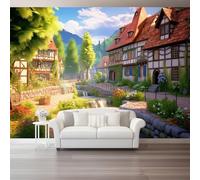 Papier Peint 3D Gros plan Style pastoral Village Rue 250 x 175 cm Panoramique Peinture Murale Interieur pour Salon Chambre à Coucher D'Enfant Maison Décoration Murale Coloré