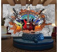 Papier Peint 3D Guitare Musique Rock Graffiti Art Mur De Briques En Ruine | Facile à Installer Cette Décoration Luxueuse Est Idéale Pour un Bureau Salon une Chambre ou Mur Derrière le TV-300cm×210cm