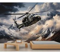 Papier peint 3D hélicoptère - Hélicoptères armés - Décoration murale de guerre pour locataires - Salon Chambre à coucher - Couloir - Décoration de fond TV - 350 x 256 cm