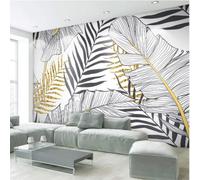 Papier Peint 3D Intissé Feuille D'Or Noir Et Blanc Nordique Simple Papier Peint Panoramique 3D Moderne Décoration Murale